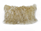 20" Gold Genuine Tibetan Lamb Fur Pillow with Microsuede Backing