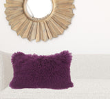 17" Purple Genuine Tibetan Lamb Fur Pillow with Microsuede Backing