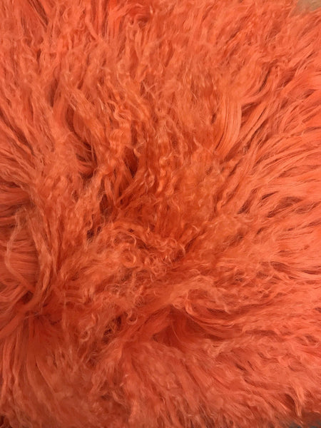 17" Orange Genuine Tibetan Lamb Fur Pillow with Microsuede Backing