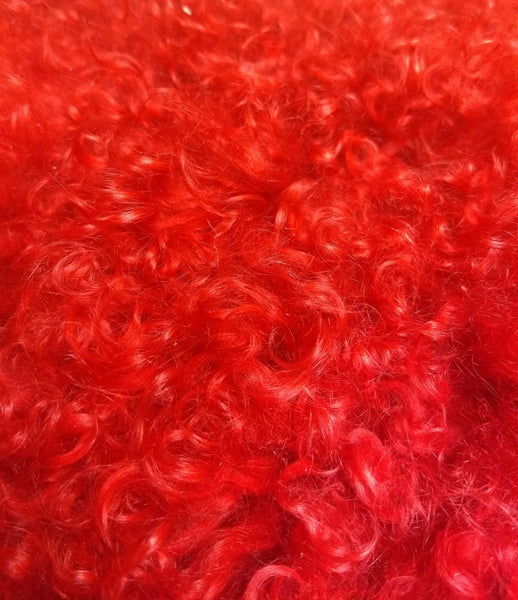 20" Red Genuine Tibetan Lamb Fur Pillow with Microsuede Backing