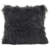 20" Charcoal Genuine Tibetan Lamb Fur Pillow with Microsuede Backing