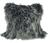 24" Black Genuine Tibetan Lamb Fur Pillow with Microsuede Backing