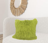 24" Lime Green Genuine Tibetan Lamb Fur Pillow with Microsuede Backing