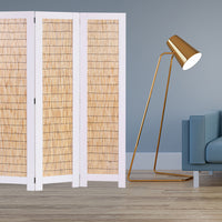 White and Natural Three Panel Room Divider Screen
