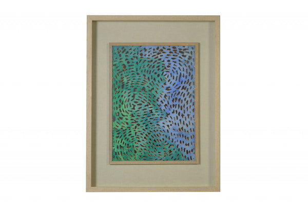 Swirling Blues and Greens Light Wood Shadowbox Wall Art