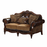 37' X 70' X 42' PU 2-Tone Brown PU Chenille Upholstery Wood Loveseat w3 Pillows