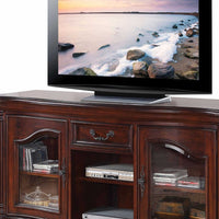 20' X 65' X 34' Brown Cherry Wood Glass TV Stand