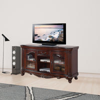 20' X 65' X 34' Brown Cherry Wood Glass TV Stand