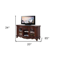 20' X 65' X 34' Brown Cherry Wood Glass TV Stand