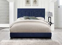 64' X 86' X 50' Dark Blue Velvet Upholstered Bed Wood Leg Queen Bed