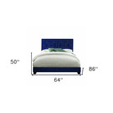 64' X 86' X 50' Dark Blue Velvet Upholstered Bed Wood Leg Queen Bed