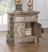 18' X 30' X 29' Antique Champagne Wood Poly Resin Nightstand wMarble Top