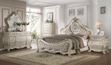 73' X 89' X 76' Beige Linen Antique White Wood Upholstery Queen Bed