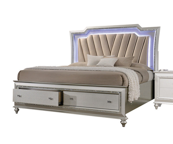 83' X 91' X 69' PU Champagne Wood Upholstered (HB) LED Eastern King Bed