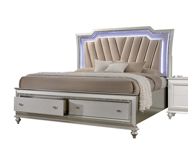 67' X 91' X 69' PU Champagne Wood Upholstered (HB) LED Queen Bed