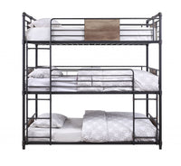 43' X 79' X 79' Sandy Black Dark Bronze HandBrushed Metal Wood Triple Bunk Bed  Twin
