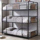 43' X 79' X 79' Sandy Black Dark Bronze HandBrushed Metal Wood Triple Bunk Bed  Twin