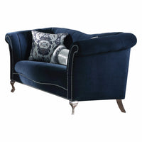 37' X 74' X 39' Blue Velvet Upholstery Acrylic Leg Loveseat w2 Pillows