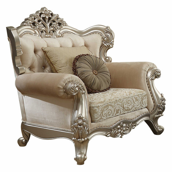 39' X 50' X 49' Fabric Champagne Upholstery Wood LegTrim Chair w2 Pillows