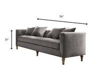 34' X 84' X 31' Gray Velvet Upholstery Sofa w4 Pillows