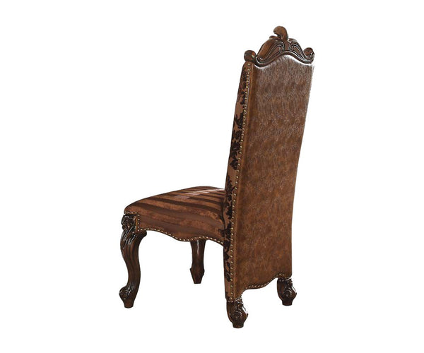 27' X 22' X 49' 2Tone Brown Faux Leather Fabric Cherry Oak Upholstery Finish Side Chair Set2