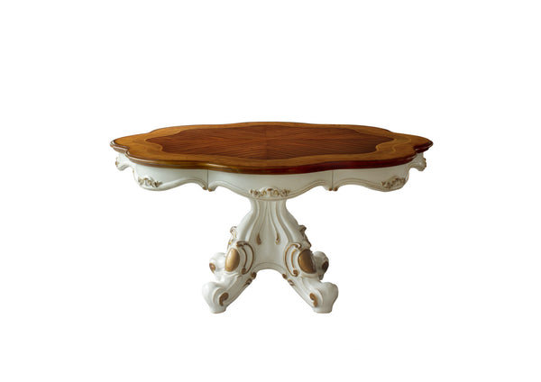 62' X 62' X 31' Antique Pearl Cherry Oak Wood Poly-Resin Dining Table wSingle Pedestal