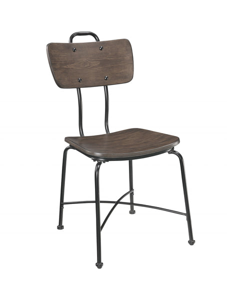 21' X 18' X 37' Walnut Wood and Black Metal Base Side Chair Set of 2