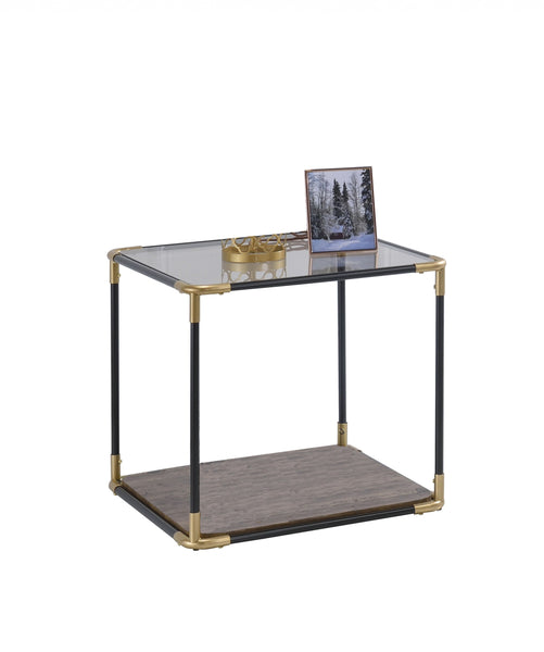 24' X 24' X 24' BlackGold Smoky Glass Metal Wood Veneer (Paper) End Table