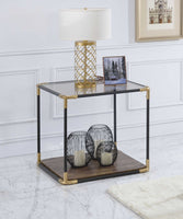 24' X 24' X 24' BlackGold Smoky Glass Metal Wood Veneer (Paper) End Table