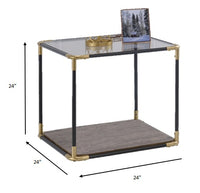 24' X 24' X 24' BlackGold Smoky Glass Metal Wood Veneer (Paper) End Table