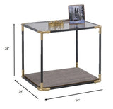 24' X 24' X 24' BlackGold Smoky Glass Metal Wood Veneer (Paper) End Table