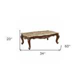 34' X 60' X 20' Marble Walnut Wood Coffee Table