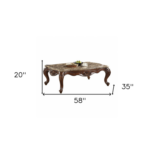 35' X 58' X 20' Marble Cherry Oak Wood Coffee Table