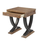 20' X 22' X 25' Antique Oak Black Wood Metal End Table