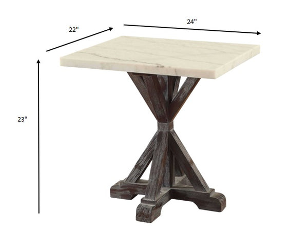 22' X 24' X 23' White Marble Weathered Espresso Wood End Table