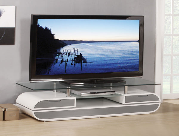 20' X 63' X 16' White Gray Wood Glass Metal Veneer TV Stand