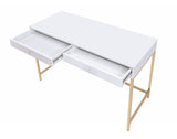 Sleek and Glossy White and Gold Office Desk