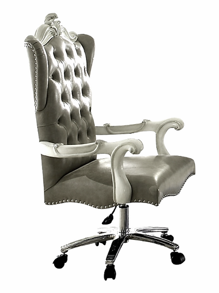 28' X 28' X 48' Silver Faux Leather Upholstery Finish Antique Platinum Executive Chair with Swivel and Lift