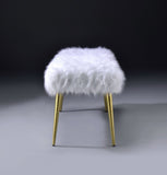 18' X 38' X 20' White Faux Fur Gold Metal Upholstered (Seat) Bench