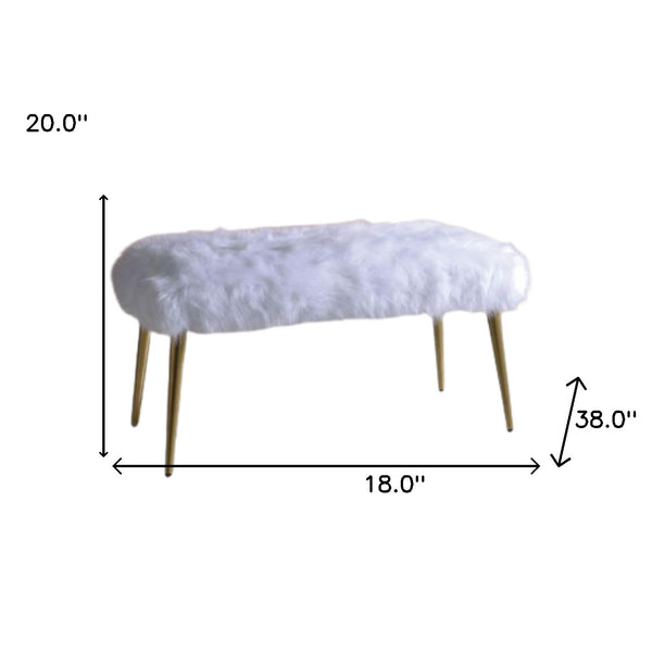 18' X 38' X 20' White Faux Fur Gold Metal Upholstered (Seat) Bench