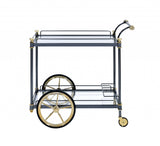 20' X 31' X 31' Black Gold Clear Glass Metal Casters Serving Cart