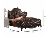 92' X 97' X 76' 2-Tone Dark Brown PU Cherry Oak Wood Poly Resin Upholstery Eastern King Bed
