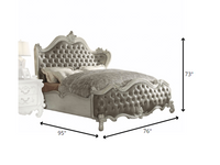 76' X 95' X 73' Vintage Gray PU Bone White Wood Poly Resin Upholstery Queen Bed