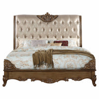 85' X 107' X 71' Champagne PU Antique Gold Wood Upholstered HB California King Bed