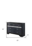 39' Contemporary Black Wood Finish Dresser with 9 Drawers