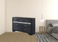 39' Contemporary Black Wood Finish Dresser with 9 Drawers