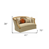 41' X 70' X 38' Fabric Antique Gold Upholstery Wood LegTrim Loveseat w5 Pillows