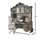 21" X 76" X 92" Antique Platinum Wood Poly Resin Glass Computer Desk & Hutch