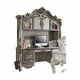 21" X 76" X 92" Antique Platinum Wood Poly Resin Glass Computer Desk & Hutch