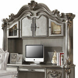 21" X 76" X 92" Antique Platinum Wood Poly Resin Glass Computer Desk & Hutch